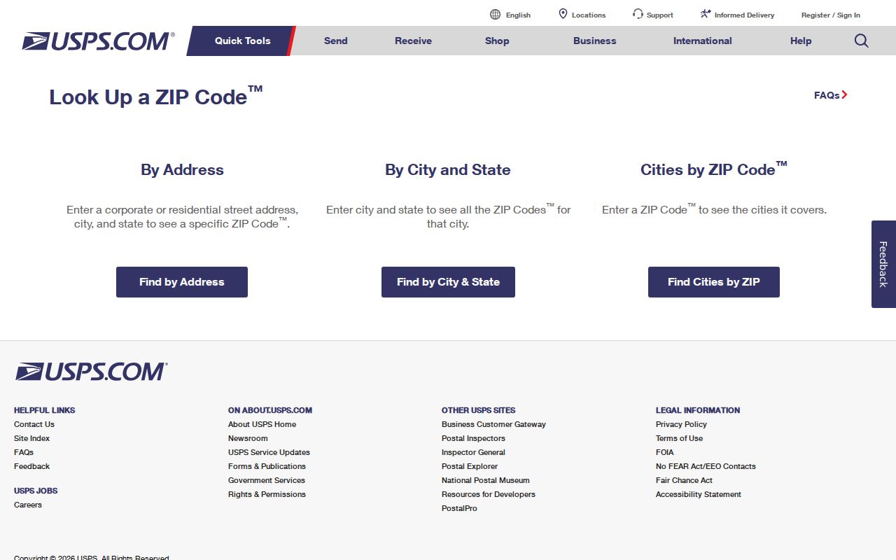 Official USPS ZIP Code Lookup page for verifying a Yakima County address