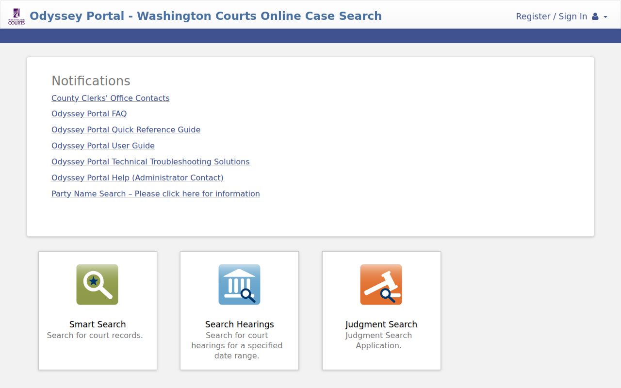 Yakima County resident lookup in the Odyssey court portal